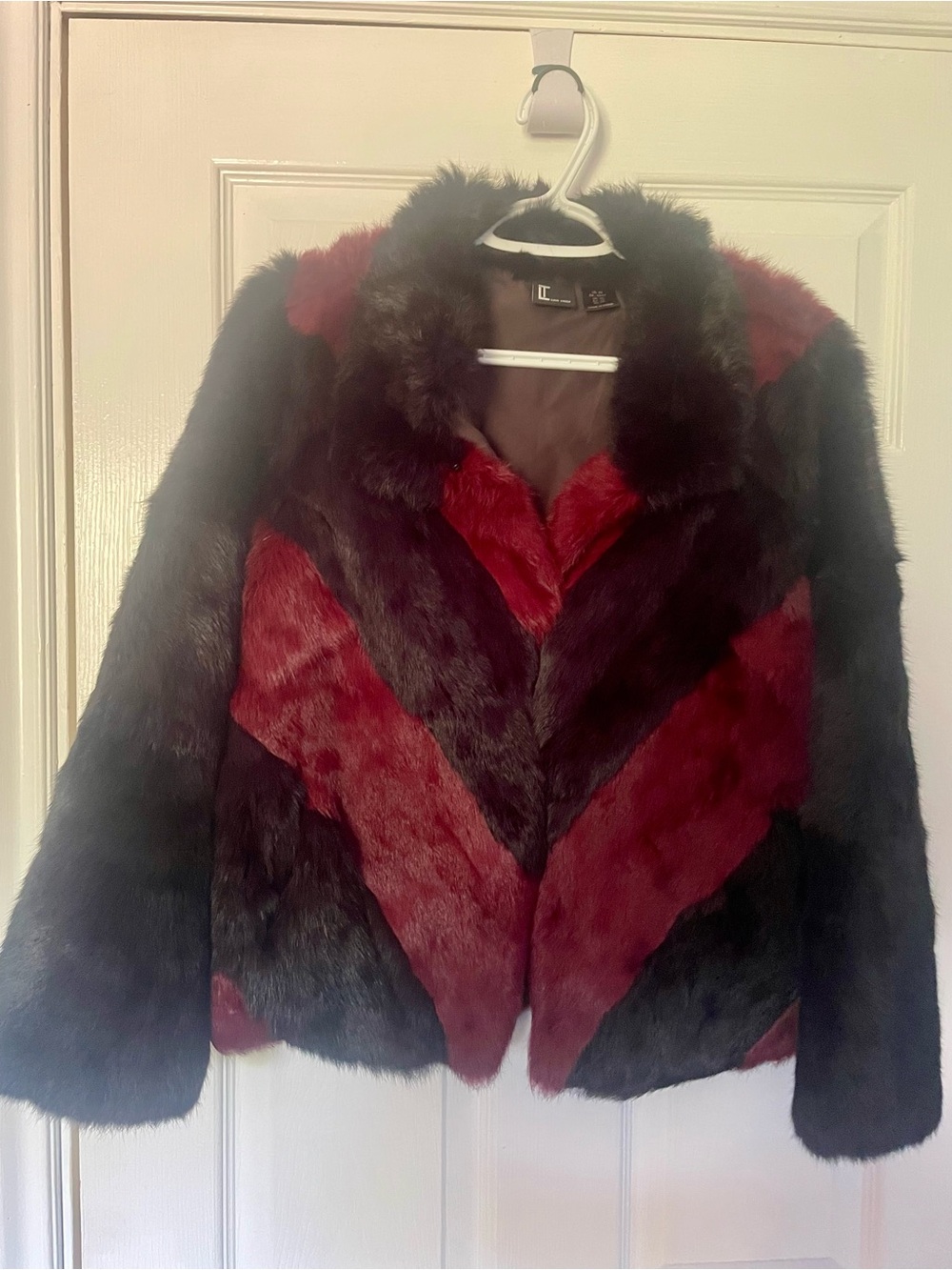 Love Token Black & Burgundy Rex Rabbit Fur Chevron Jacket